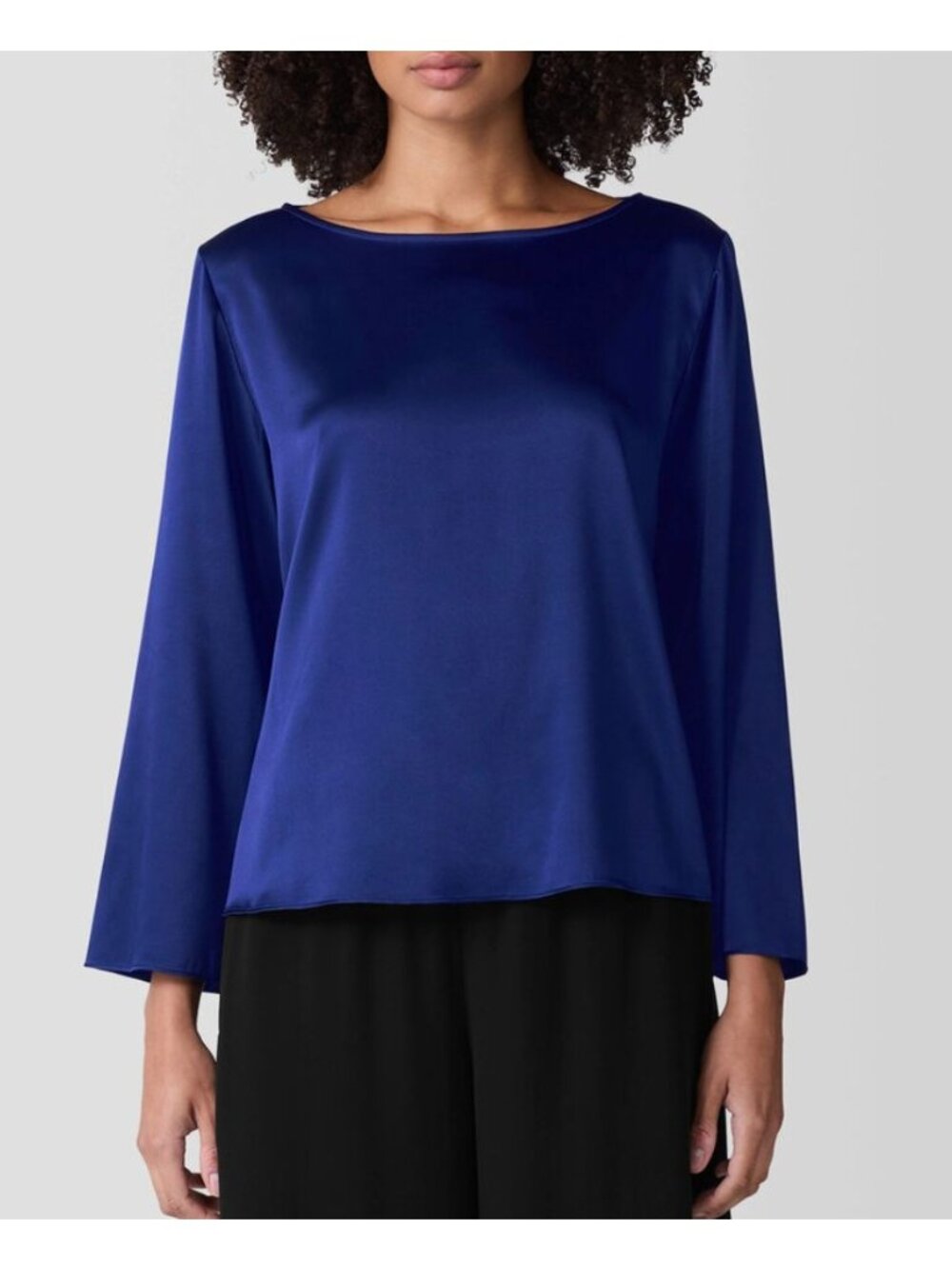 NWT EILEEN FISHER Stretch Silk Charmeuse Bateau Neck Top Infinity Small